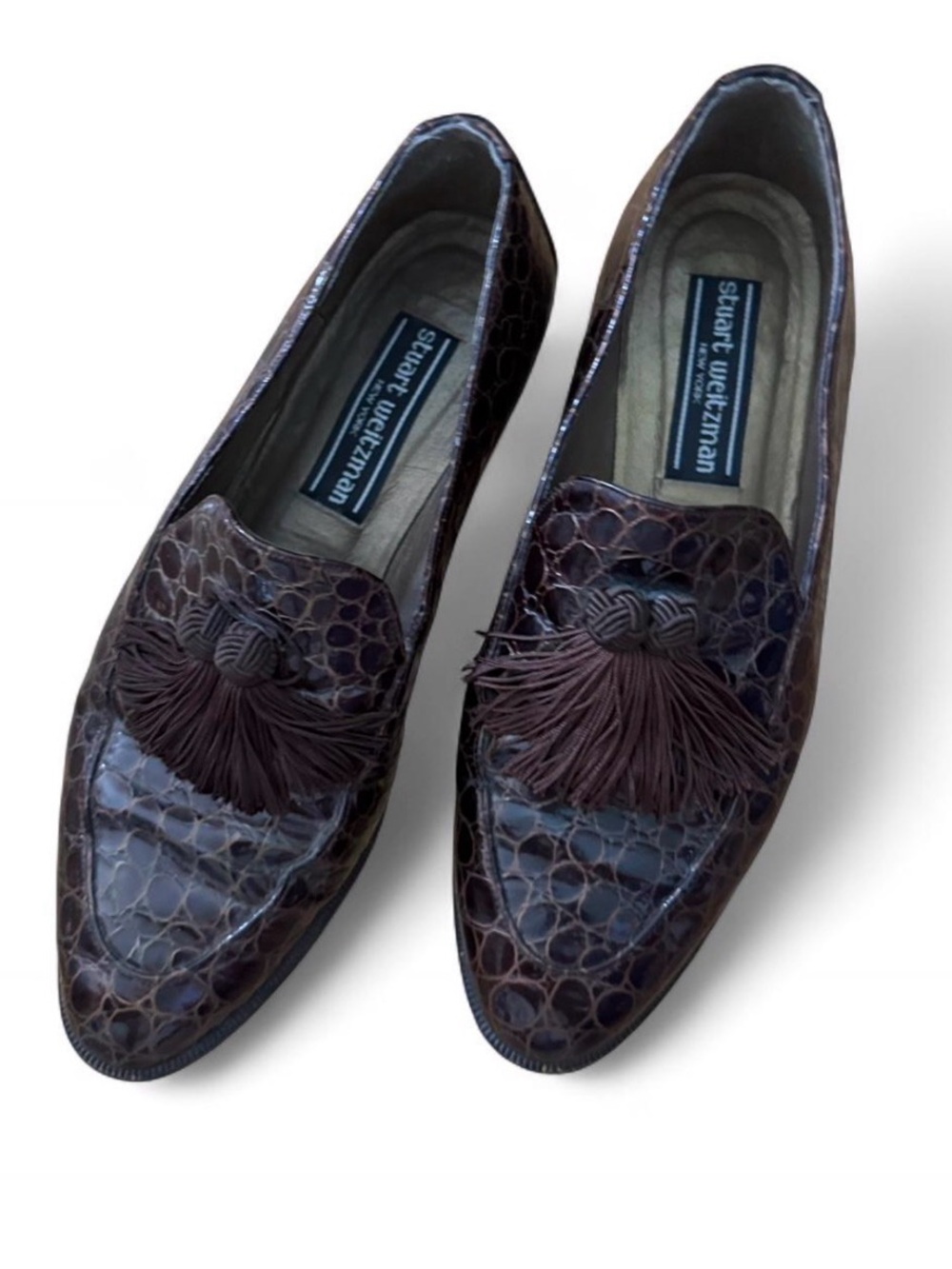 Vintage Stuart Weitzman leather loafers with croc skin and tassels size 6.5